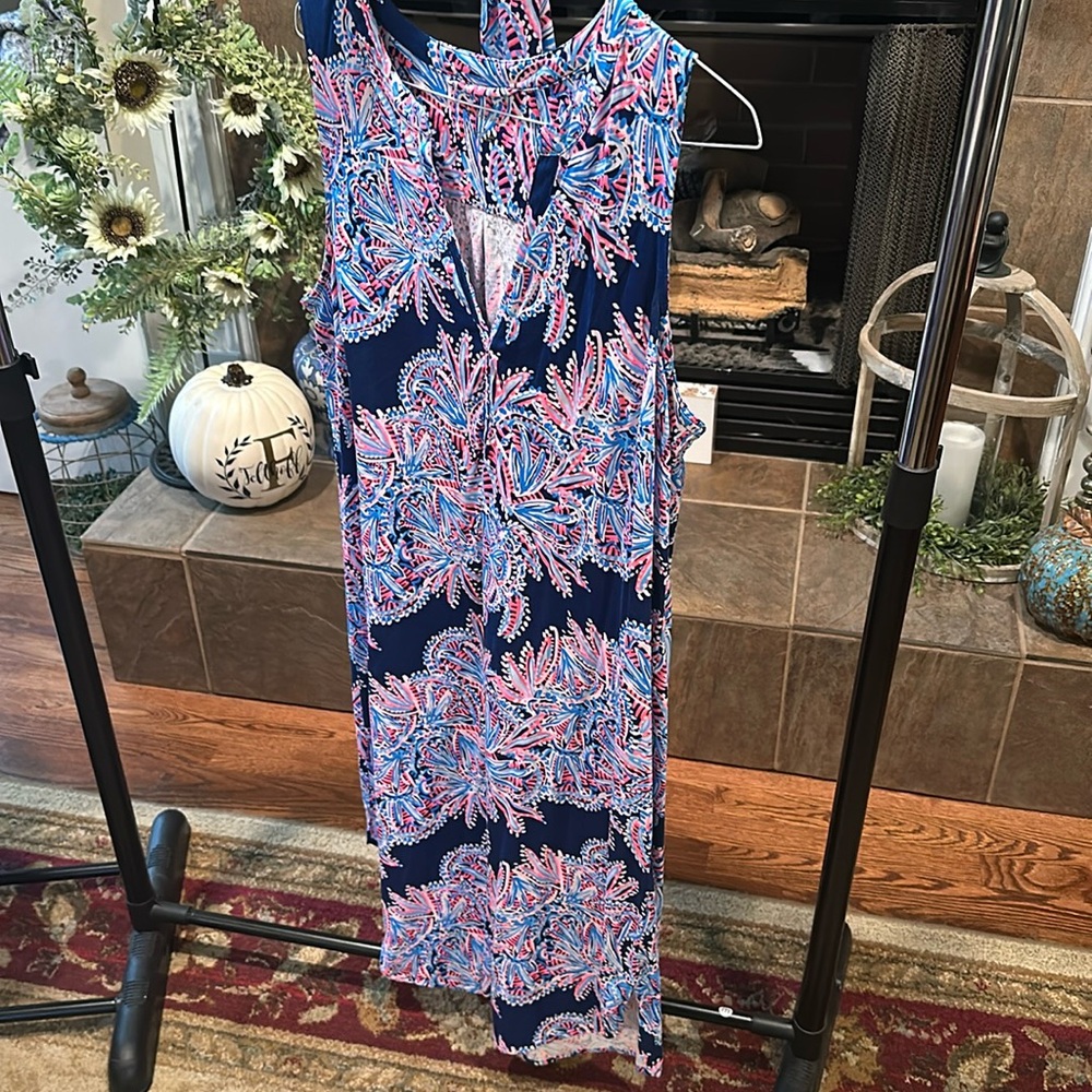Lilly Pulitzer sleeveless shift with belt. Size XL Navy blue/pink/white - Picture 1 of 4
